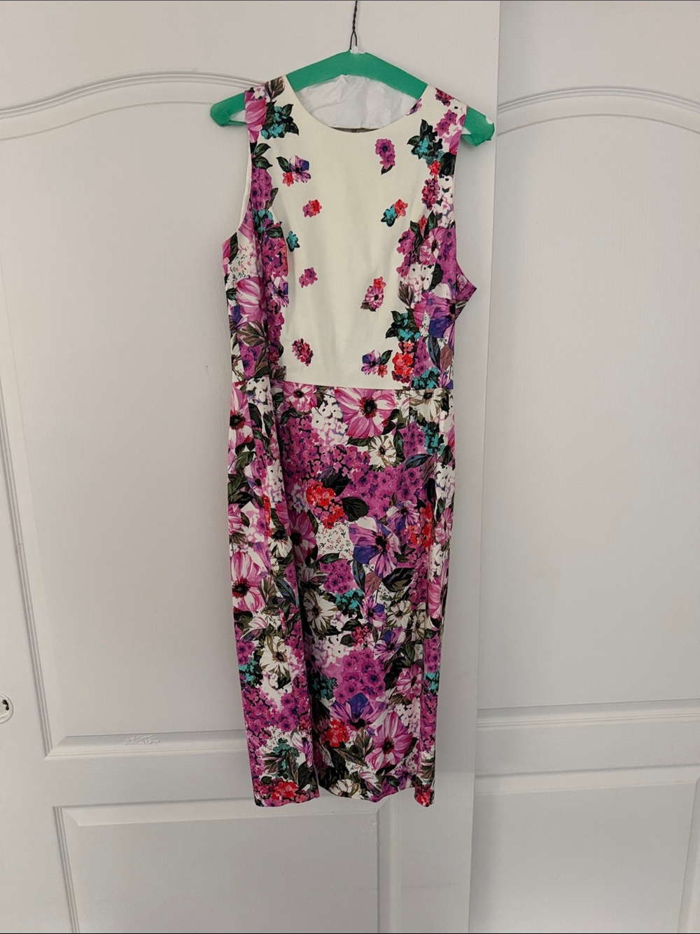 Maggy London Cream Dress with Pink and Green Floral Accents